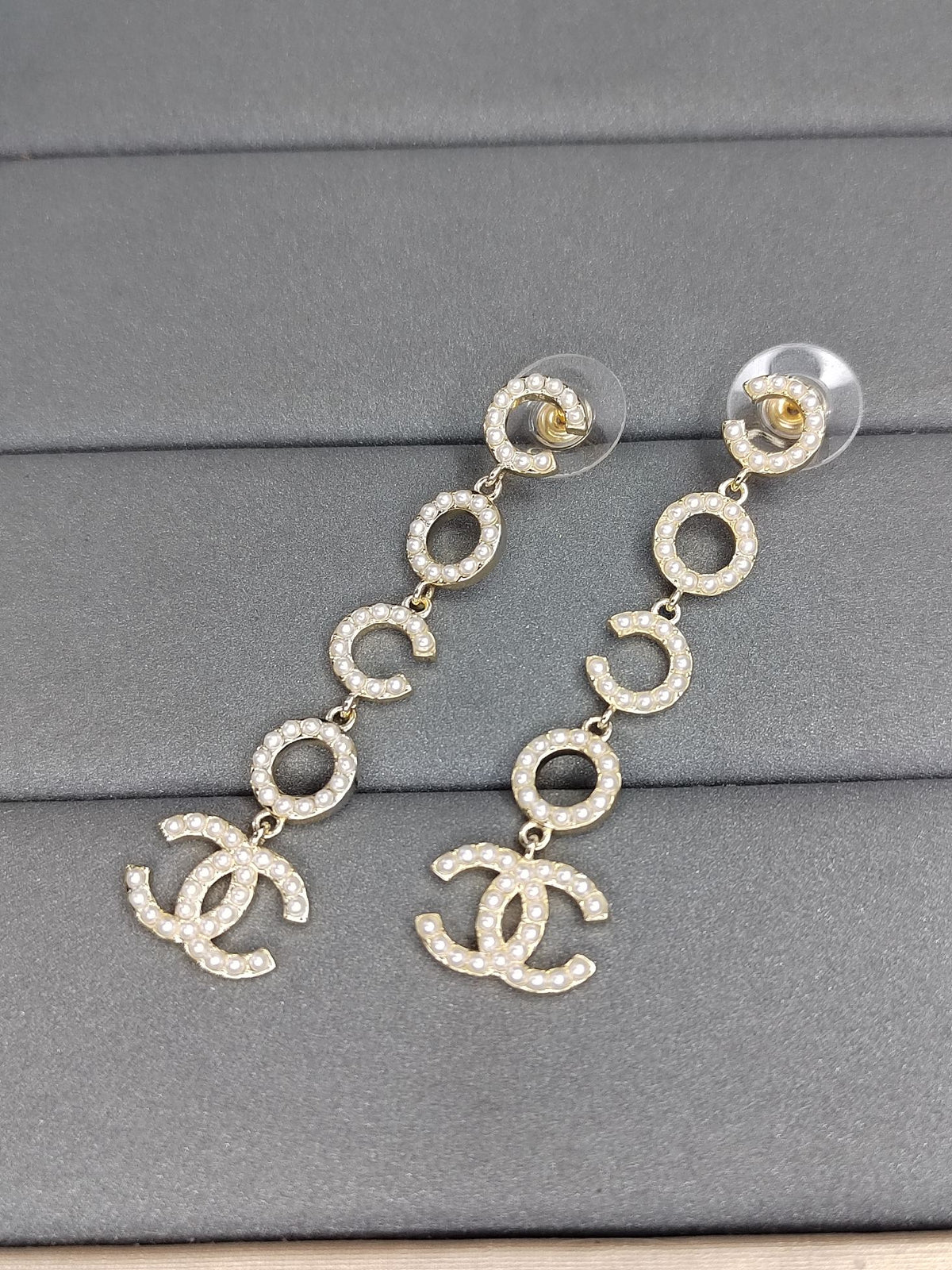 18K Chanel Pearl Pendant Earrings