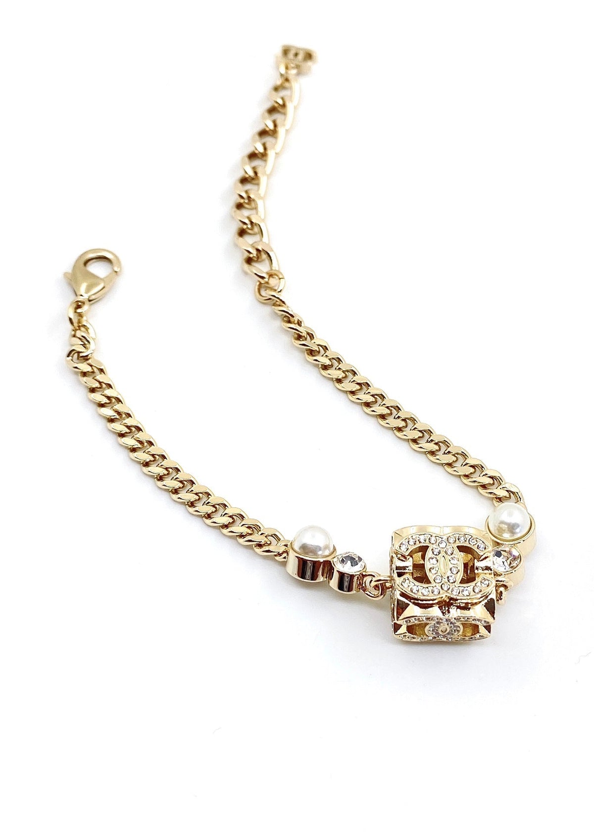 18K Chanel Square Pearl Chain Necklace