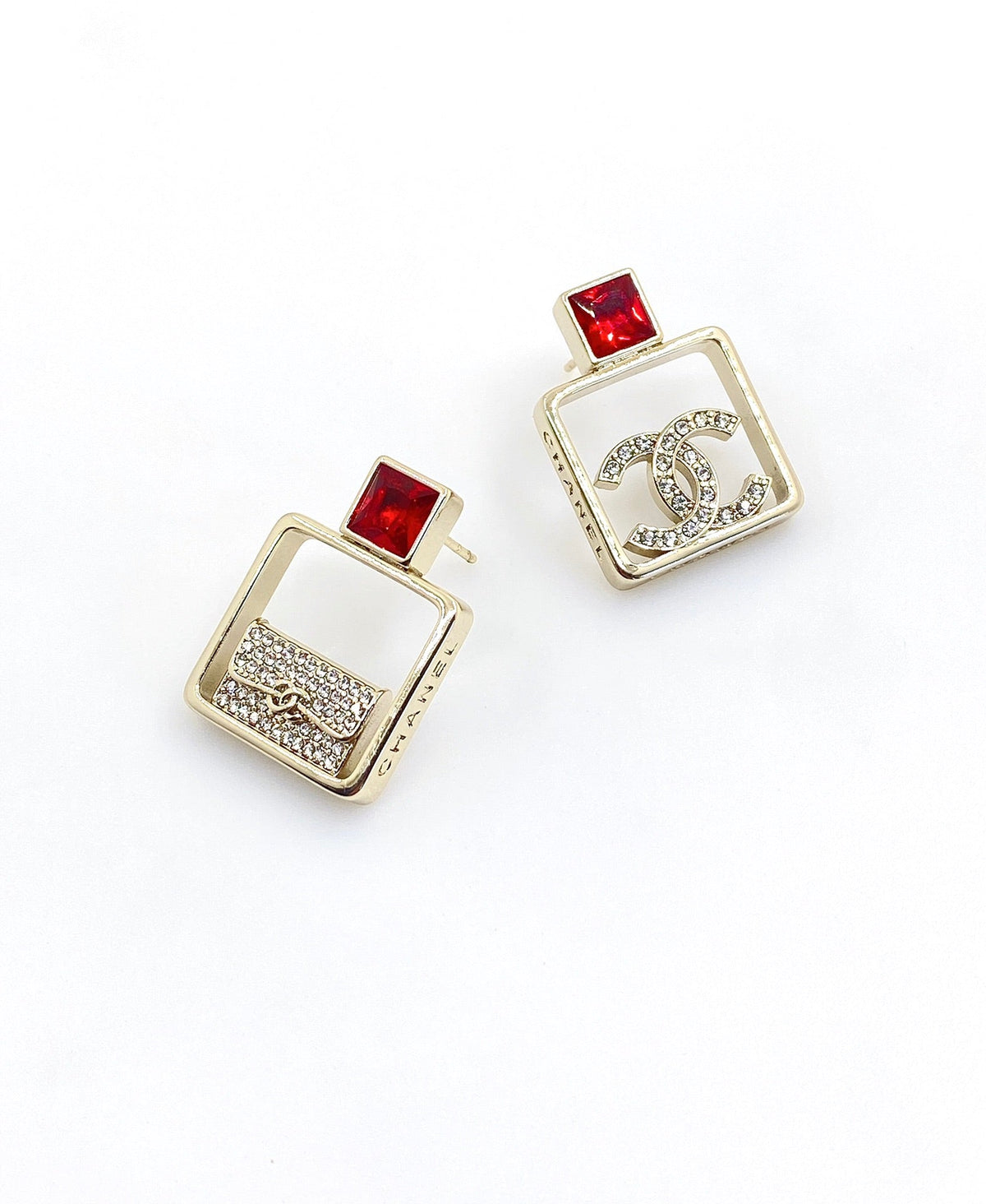 18K Chanel Red Bottle Pendant Earrings