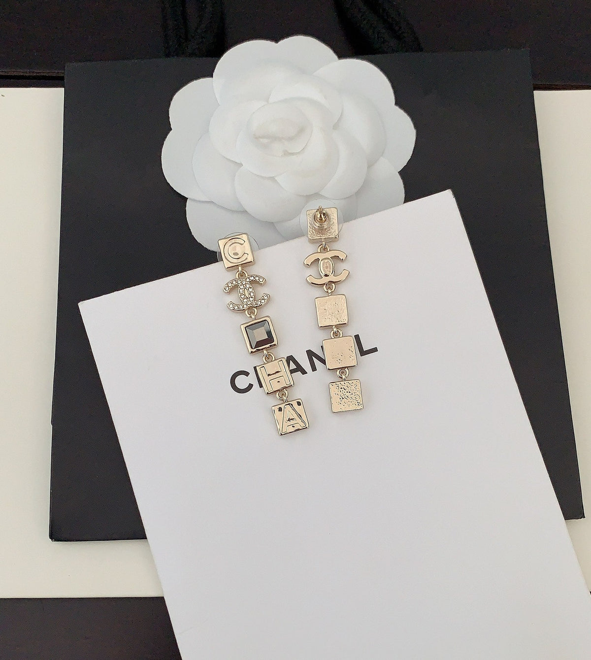 18K Chanel Crystals Long Earrings