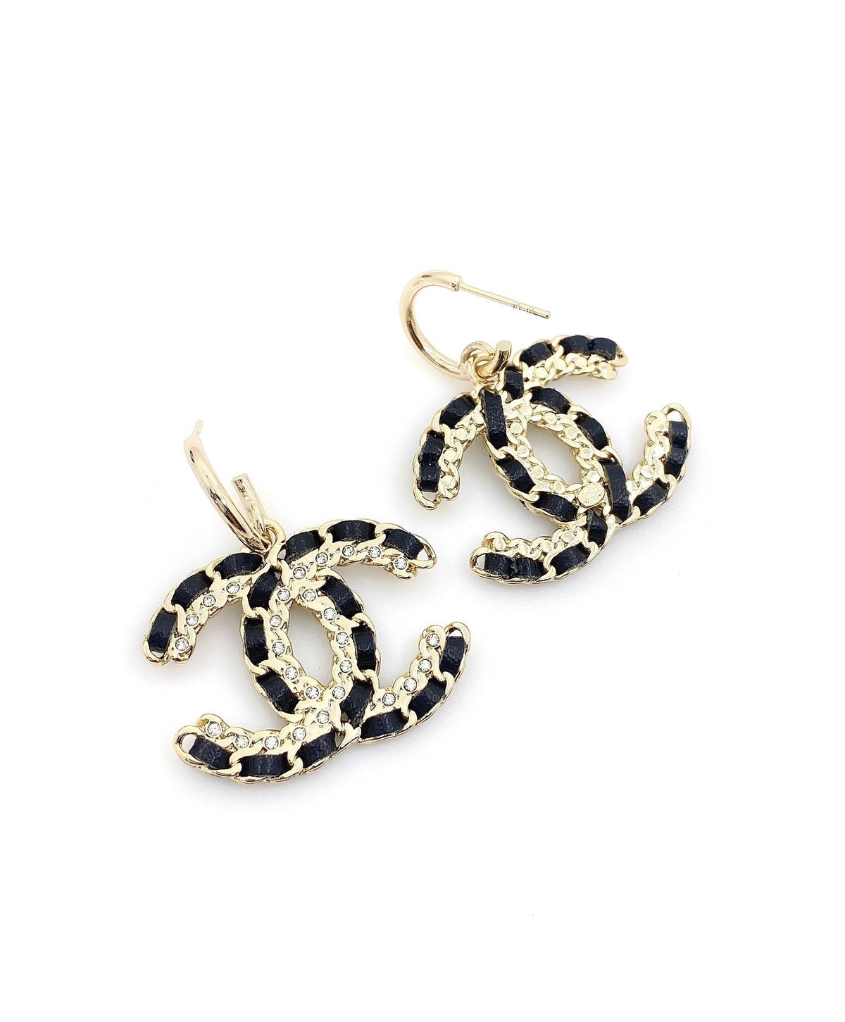 18K Chanel Pendant Leather Earrings