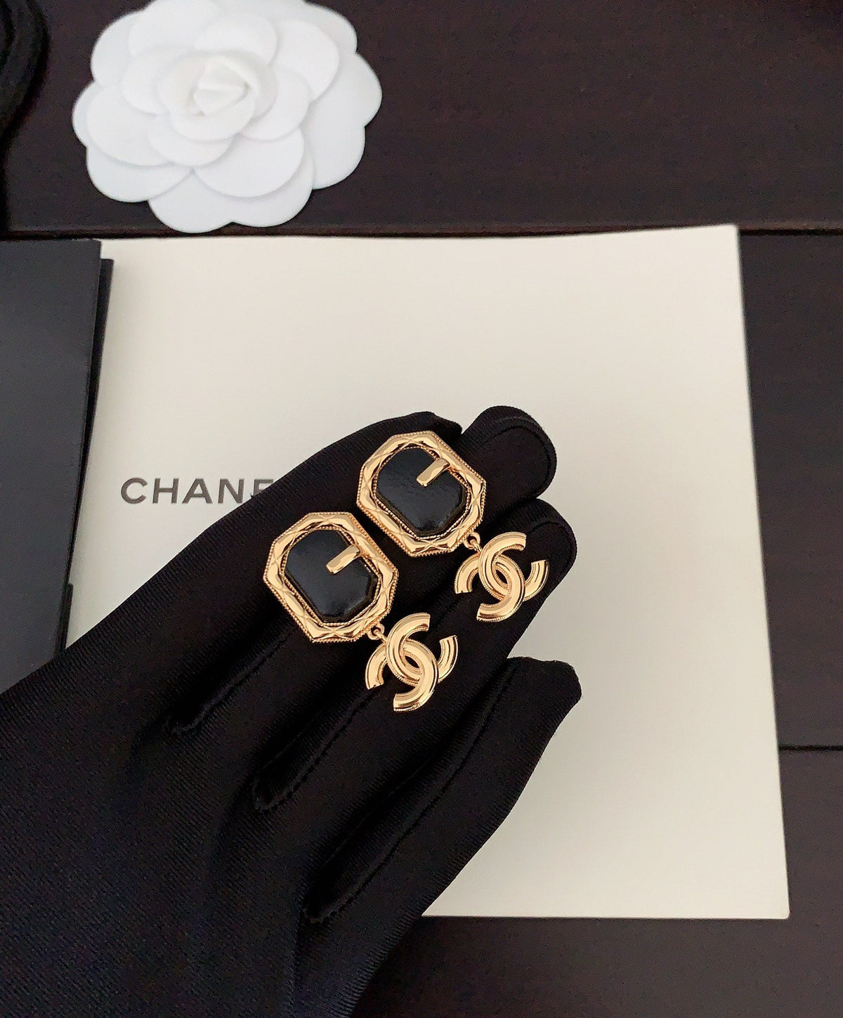 18K  Chanel Pendant Leather Earrings