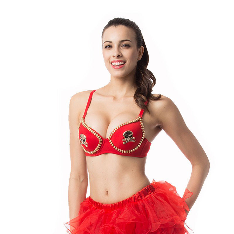 ROCK Style Skull Studded Push-Up Bra / Sexy Bralette Women Bras For Show Performance