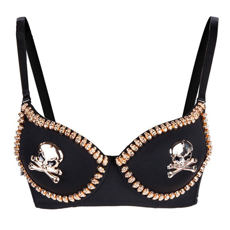 ROCK Style Skull Studded Push-Up Bra / Sexy Bralette Women Bras For Show Performance