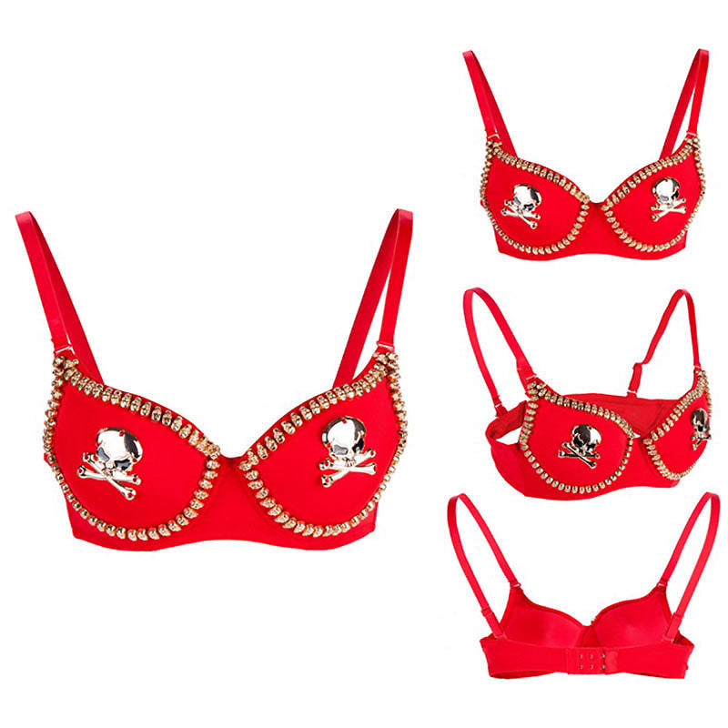 ROCK Style Skull Studded Push-Up Bra / Sexy Bralette Women Bras For Show Performance