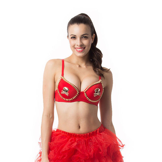 ROCK Style Skull Studded Push-Up Bra / Sexy Bralette Women Bras For Show Performance