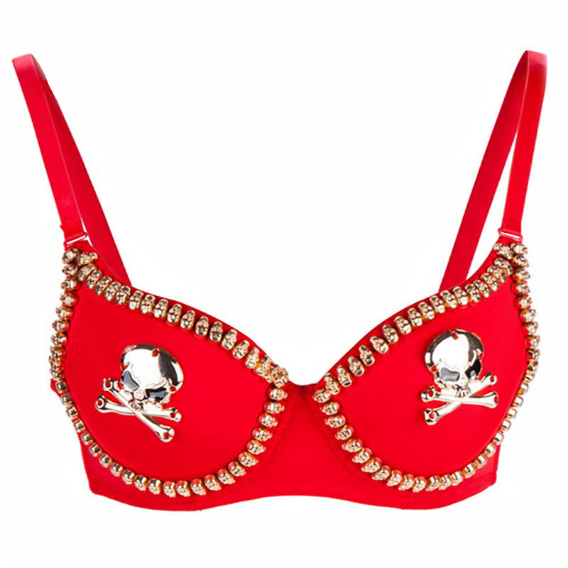 ROCK Style Skull Studded Push-Up Bra / Sexy Bralette Women Bras For Show Performance