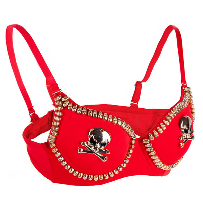 ROCK Style Skull Studded Push-Up Bra / Sexy Bralette Women Bras For Show Performance