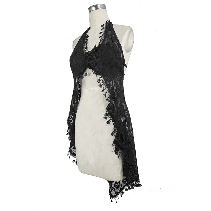Sexy Black Night Dress with Asymmetric Hem / Lace Dress with Open Back and Elastic Straps