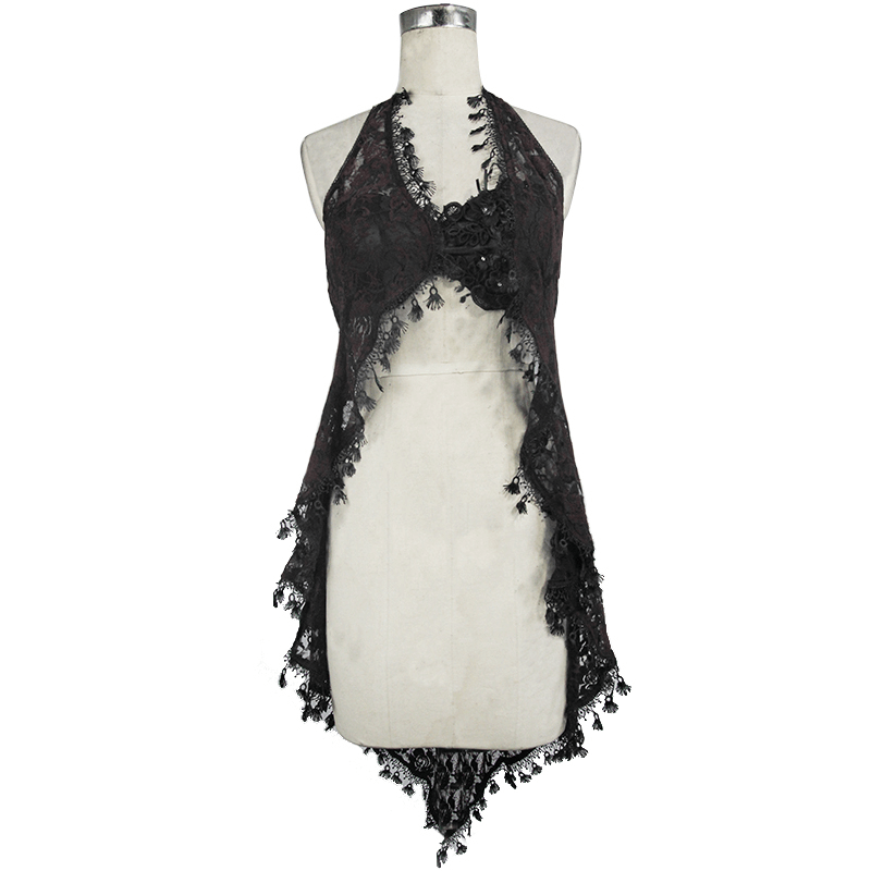 Sexy Black Night Dress with Asymmetric Hem / Lace Dress with Open Back and Elastic Straps