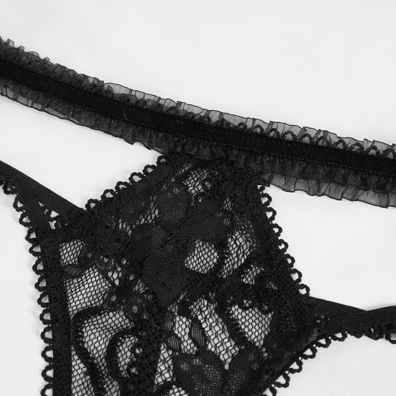 Sexy Black Split Two-Piece Lingerie Set / Gothic Women's Lingerie with Hollow out Bra