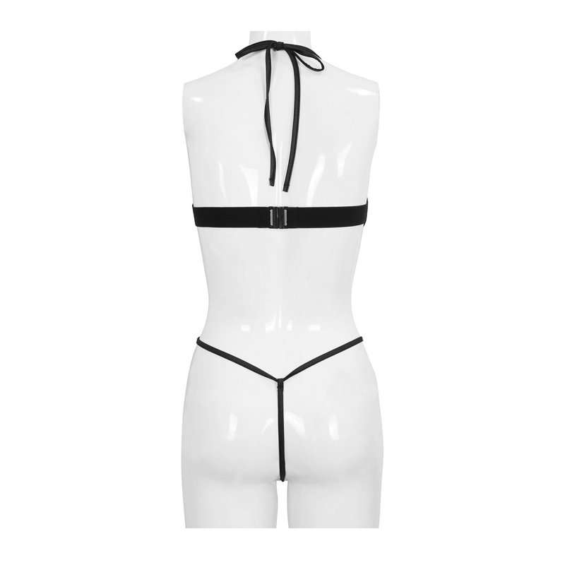 Sexy Gothic Semi-Transparent Bodysuit With Lace-up / Erotic Black Bodysuit for Women