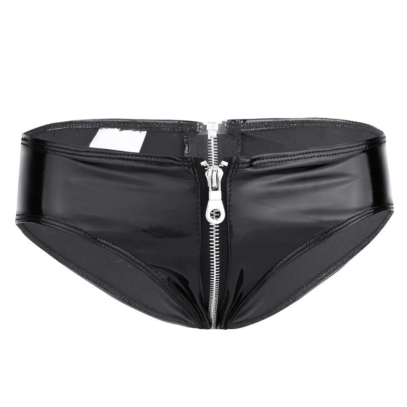 Sexy Panties with Shiny Zipper on Leather For Women / Intimate Women's Underwear