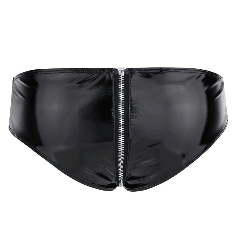 Sexy Panties with Shiny Zipper on Leather For Women / Intimate Women's Underwear