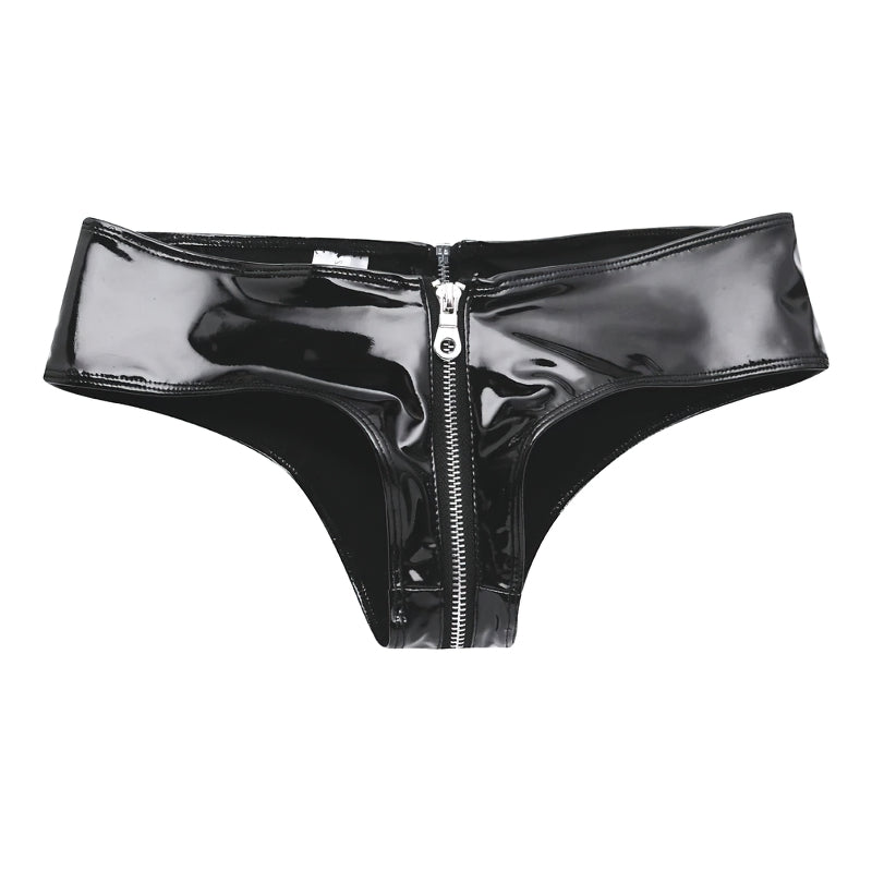 Sexy Panties with Shiny Zipper on Leather For Women / Intimate Women's Underwear