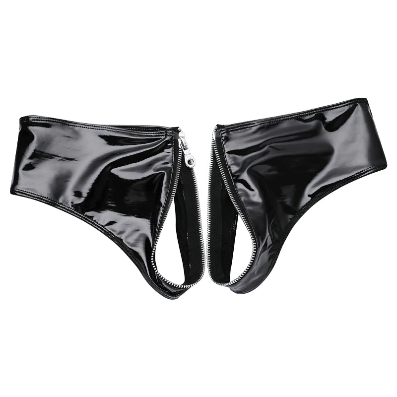 Sexy Panties with Shiny Zipper on Leather For Women / Intimate Women's Underwear