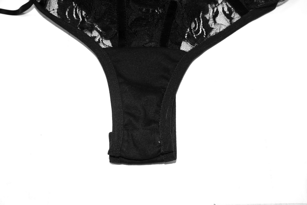 Sexy Transparent Lace Bodysuit With Straps / Gothic Body with Elastic Lace-up Back