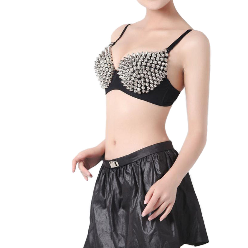 Sexy Women's Rhinestone Cover Bra with Spikes in Alternative Style
