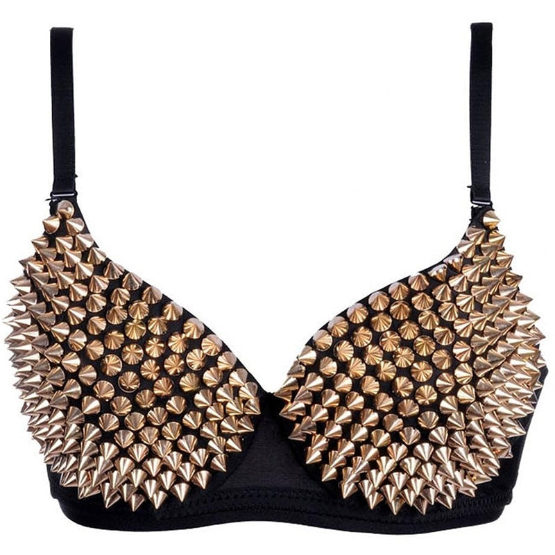 Sexy Women's Rhinestone Cover Bra with Spikes in Alternative Style