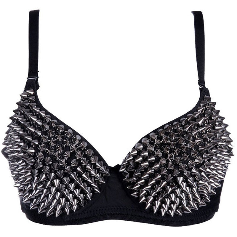 Sexy Women's Rhinestone Cover Bra with Spikes in Alternative Style