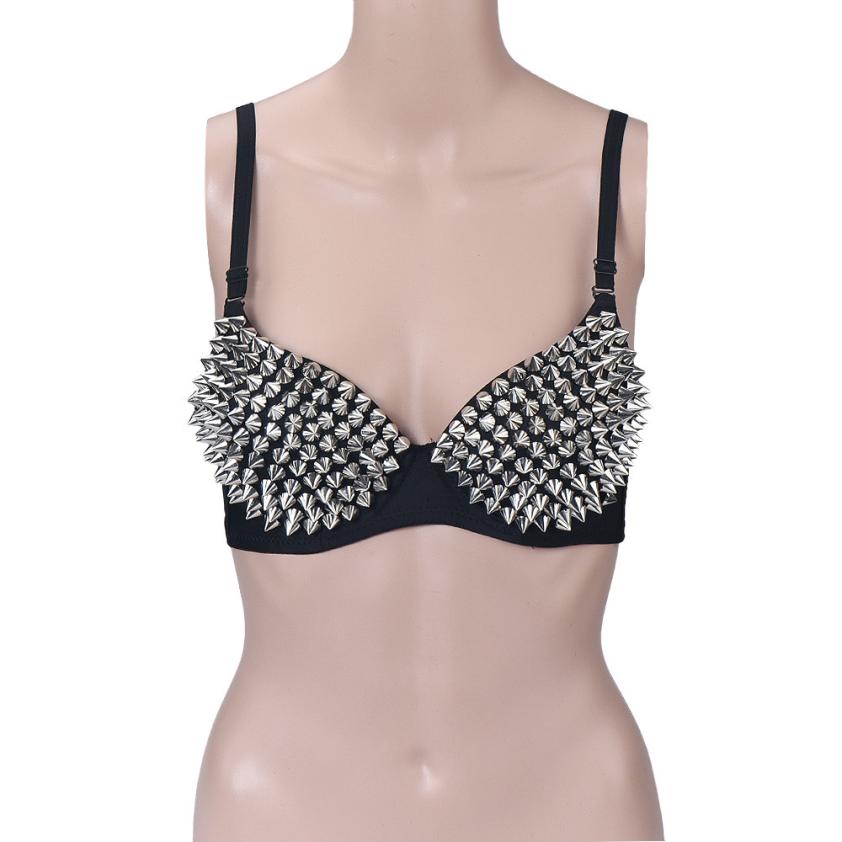 Sexy Women's Rhinestone Cover Bra with Spikes in Alternative Style