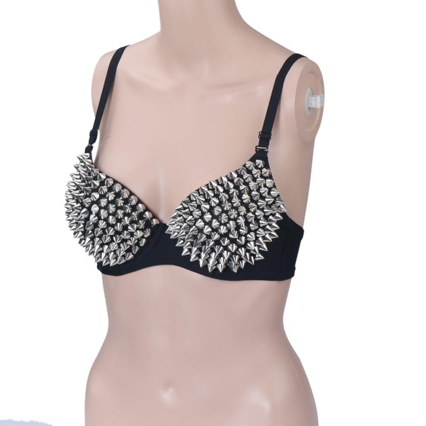 Sexy Women's Rhinestone Cover Bra with Spikes in Alternative Style