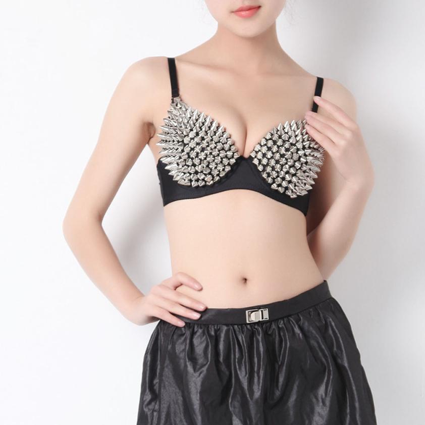 Sexy Women's Rhinestone Cover Bra with Spikes in Alternative Style