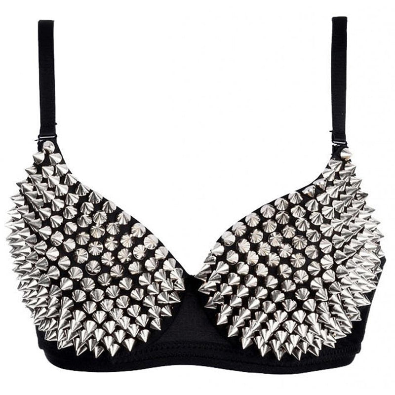 Sexy Women's Rhinestone Cover Bra with Spikes in Alternative Style