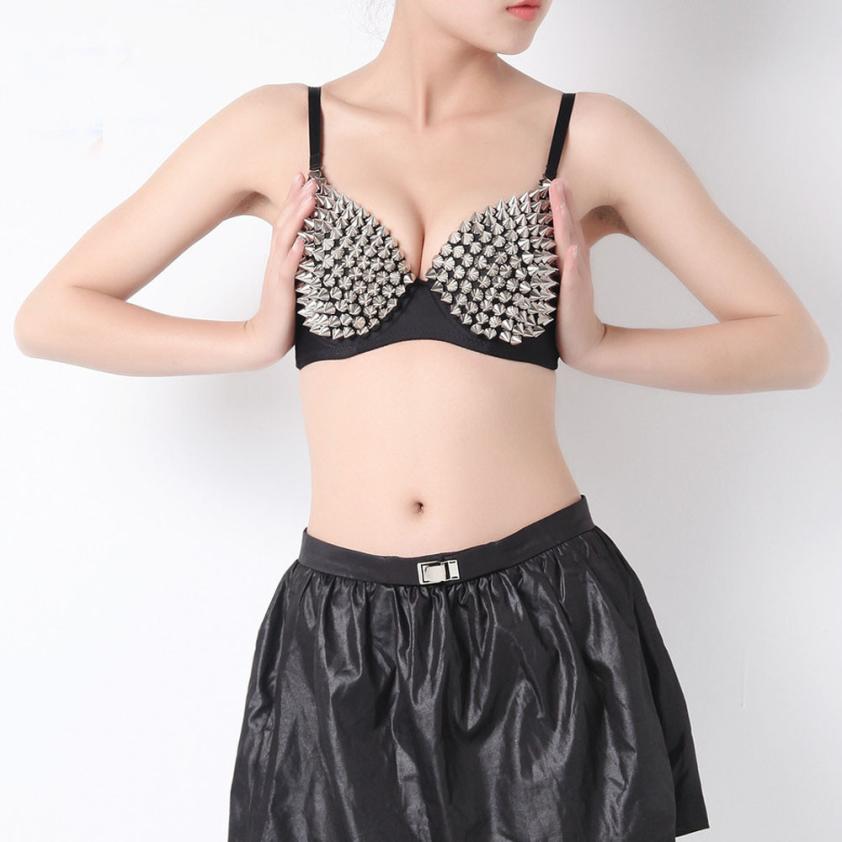 Sexy Women's Rhinestone Cover Bra with Spikes in Alternative Style