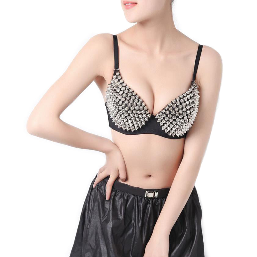 Sexy Women's Rhinestone Cover Bra with Spikes in Alternative Style