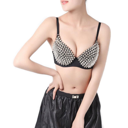 Sexy Women's Rhinestone Cover Bra with Spikes in Alternative Style