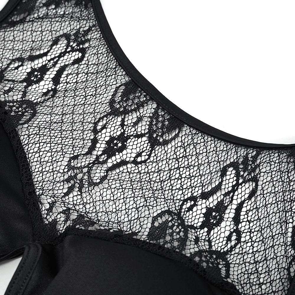 Sexy Women's Sheer Lace Bodysuit with Lace-up Back