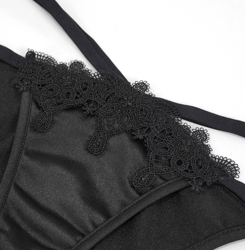 Women's Black Bikini with Choker / Gothic Lace Appliqued Swimsuit Set
